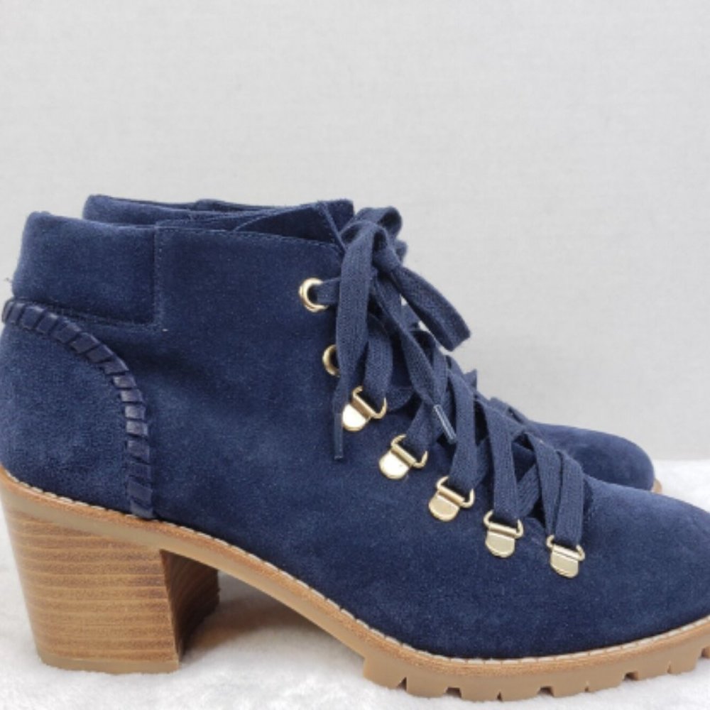 Jack Rogers Midnight Navy Blue Poppy Stacked Heel Lace-Up Leather Hiking Boots